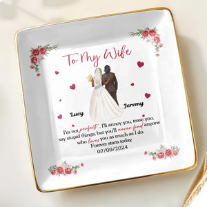 To My Wife, Flowers And Hearts - Personalized Custom Jewelry Dish, Ceramic Dish, Square Shape - CPL464_SCRF