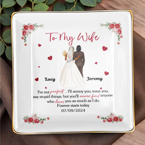 To My Wife, Flowers And Hearts - Personalized Custom Jewelry Dish, Ceramic Dish, Square Shape - CPL464_SCRF
