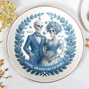 Until Death Do Us Part With Skulls And Roses - Personalized Custom Jewelry Dish, Ceramic Dish, Round Shape - CPL506_RCRF