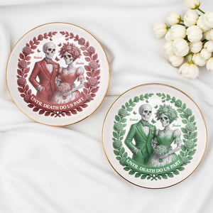 Until Death Do Us Part With Skulls And Roses - Personalized Custom Jewelry Dish, Ceramic Dish, Round Shape - CPL506_RCRF