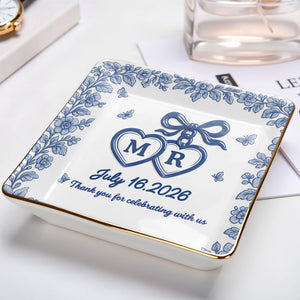 Thank You for Celebrating with Us, Flowers and Hearts - Personalized Custom Jewelry Dish, Ceramic Dish, Square Shape - CPL510_SCRF