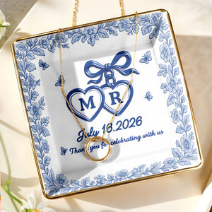 Thank You for Celebrating with Us, Flowers and Hearts - Personalized Custom Jewelry Dish, Ceramic Dish, Square Shape - CPL510_SCRF
