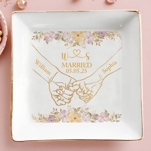 Celebrating A Timeless Bond With Flowers And Wedding Rings - Personalized Custom Jewelry Dish, Square Ceramic Dish - CPL536_SCRD