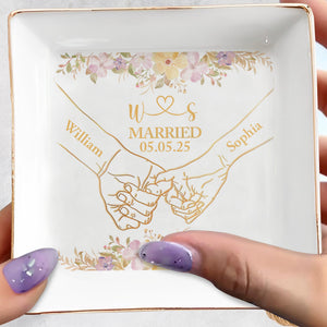 Celebrating A Timeless Bond With Flowers And Wedding Rings - Personalized Custom Jewelry Dish, Square Ceramic Dish - CPL536_SCRD