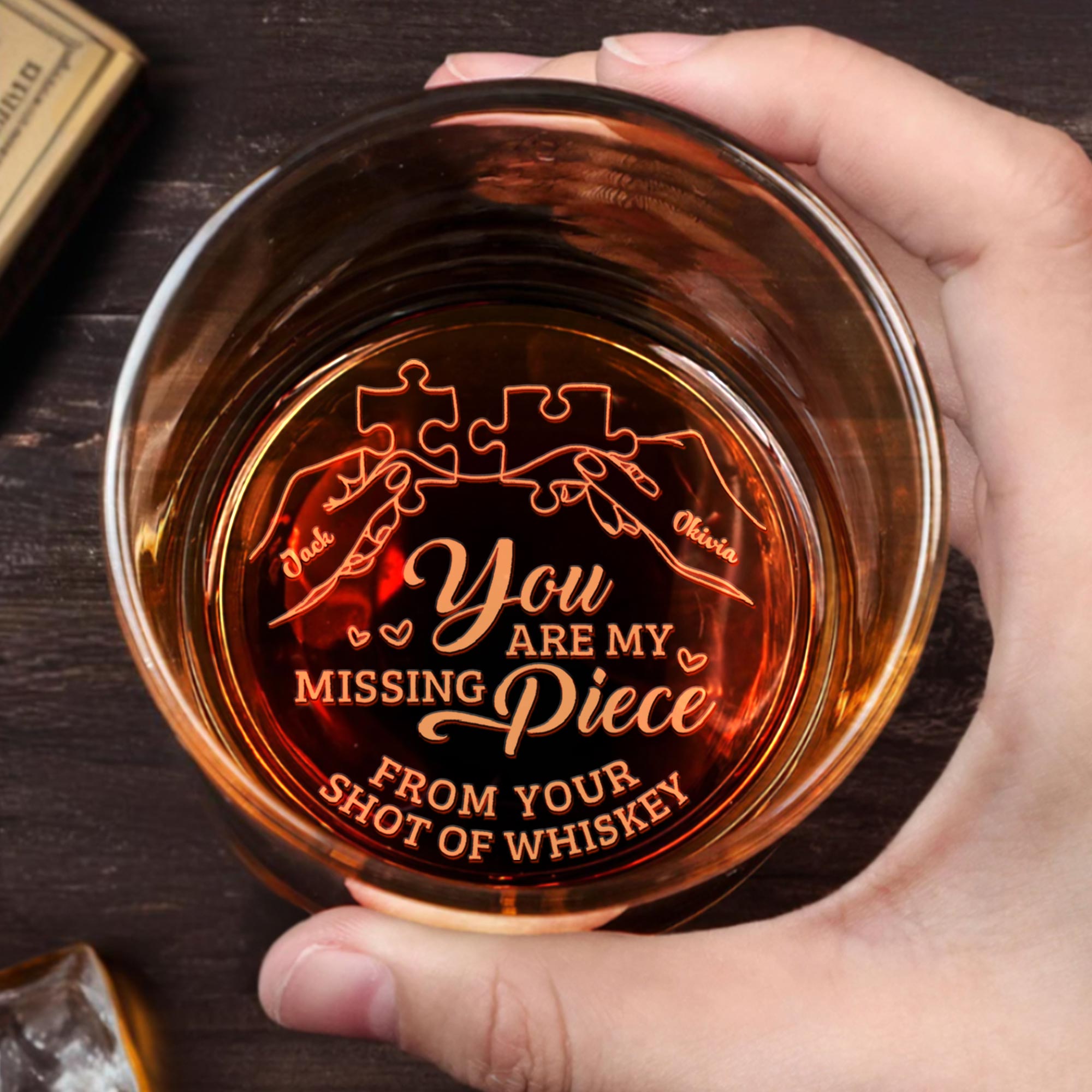 You Are My Missing Piece With Puzzle Pieces And Hearts - Personalized Engraved Whiskey Glass - CPL595_EWG