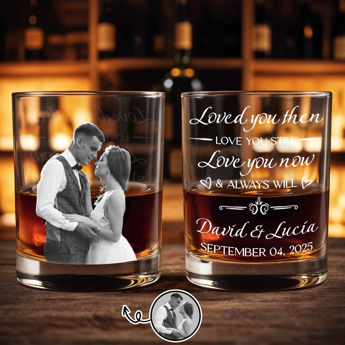 Loved You Then Love You Still Always Will With Hearts - Personalized Custom Whiskey Glass - CPL641_RWG