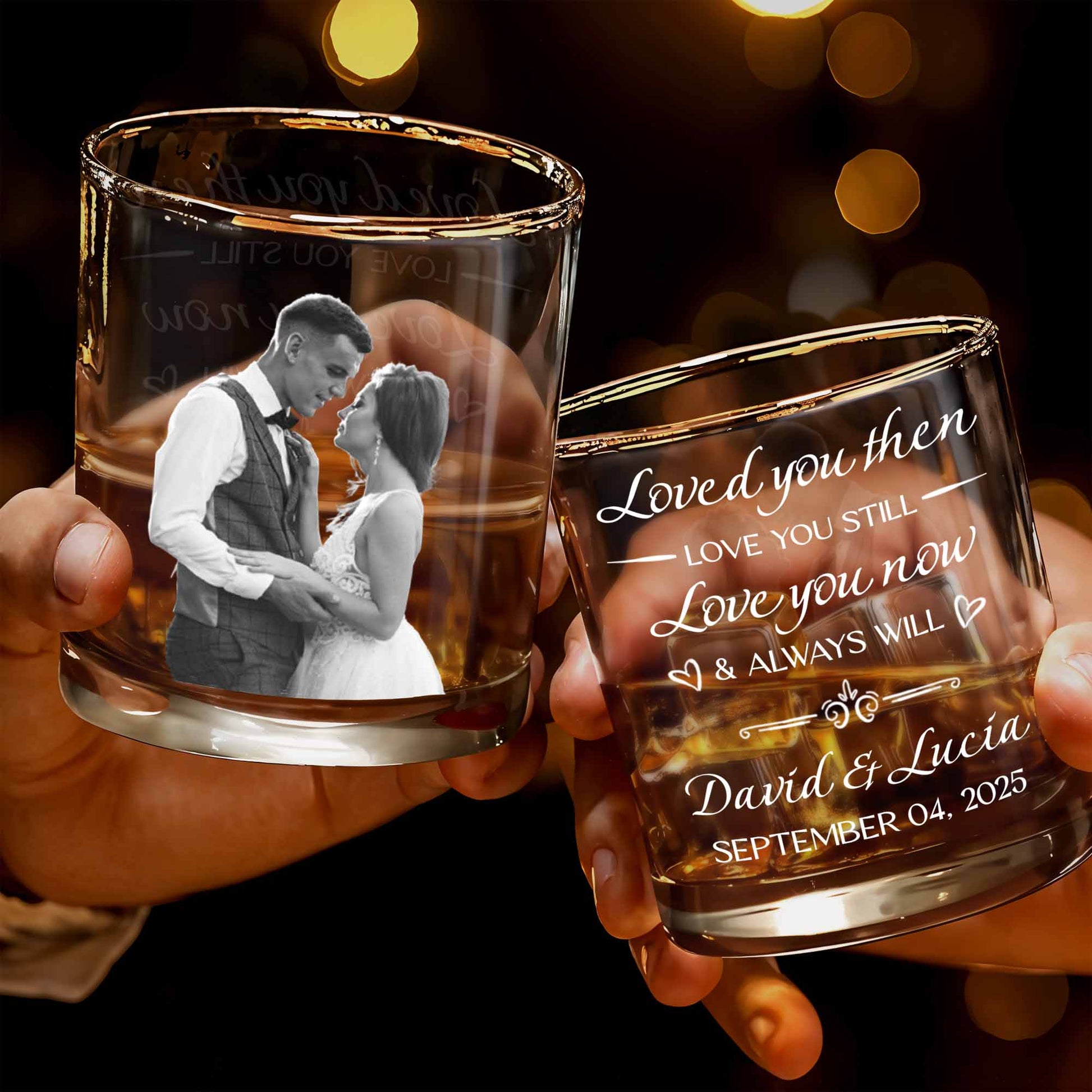 Loved You Then Love You Still Always Will With Hearts - Personalized Custom Whiskey Glass - CPL641_RWG