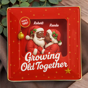 Growing Old Together, Santa Claus And Holly Berries - Personalized Custom Jewelry Dish, Ceramic Dish, Square Shape - CPL674_SCRF