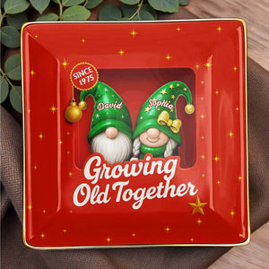 Growing Old Together With Gnomes and Stars - Personalized Custom Jewelry Dish, Ceramic Dish, Square Shape - CPL679_SCRF