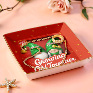 Growing Old Together With Gnomes and Stars - Personalized Custom Jewelry Dish, Ceramic Dish, Square Shape - CPL679_SCRF