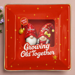 Growing Old Together With Gnomes and Stars - Personalized Custom Jewelry Dish, Ceramic Dish, Square Shape - CPL679_SCRF