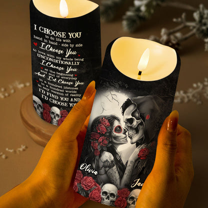 I Choose You, Skulls And Roses - Personalized Custom LED Candle - CPL835_LECA