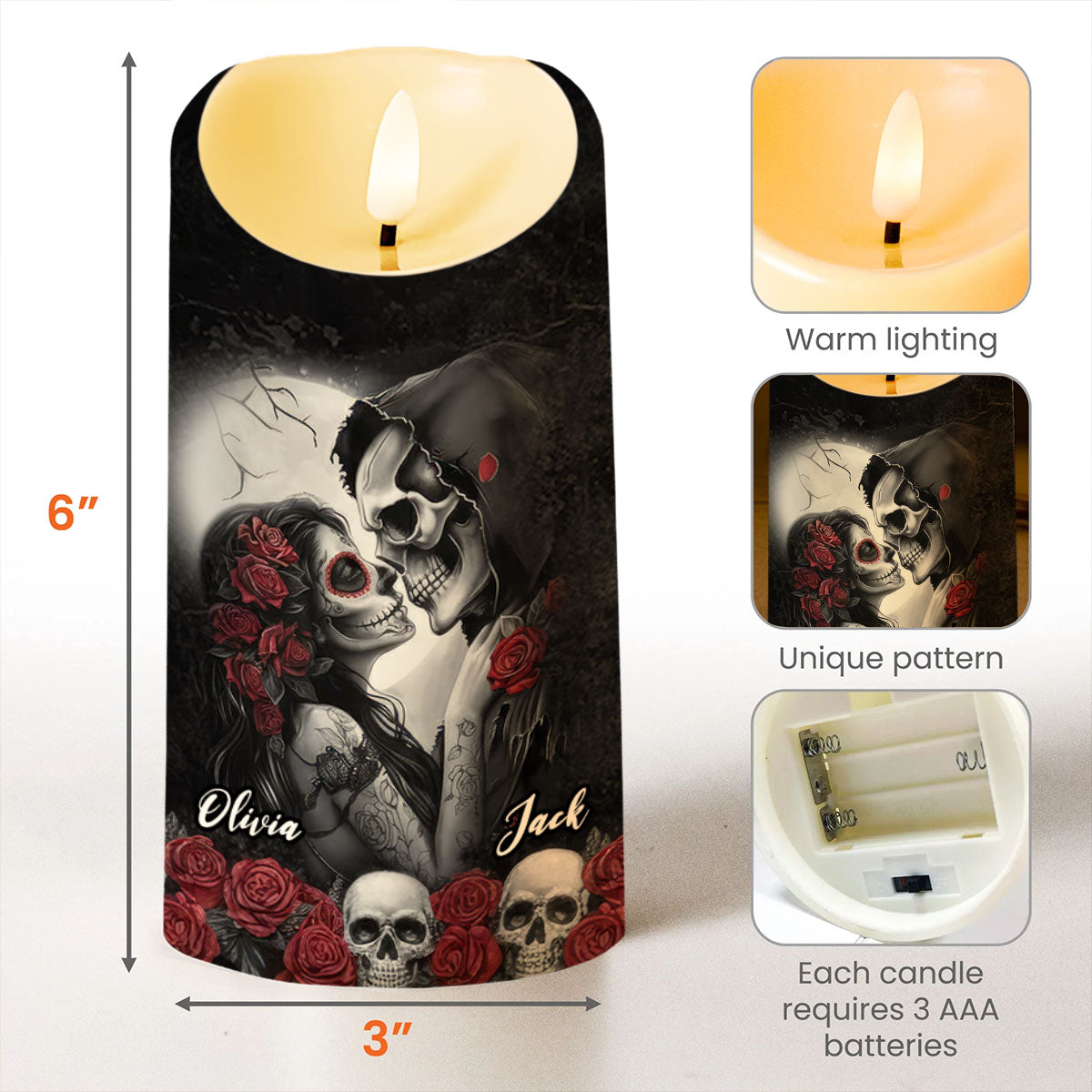 I Choose You, Skulls And Roses - Personalized Custom LED Candle - CPL835_LECA