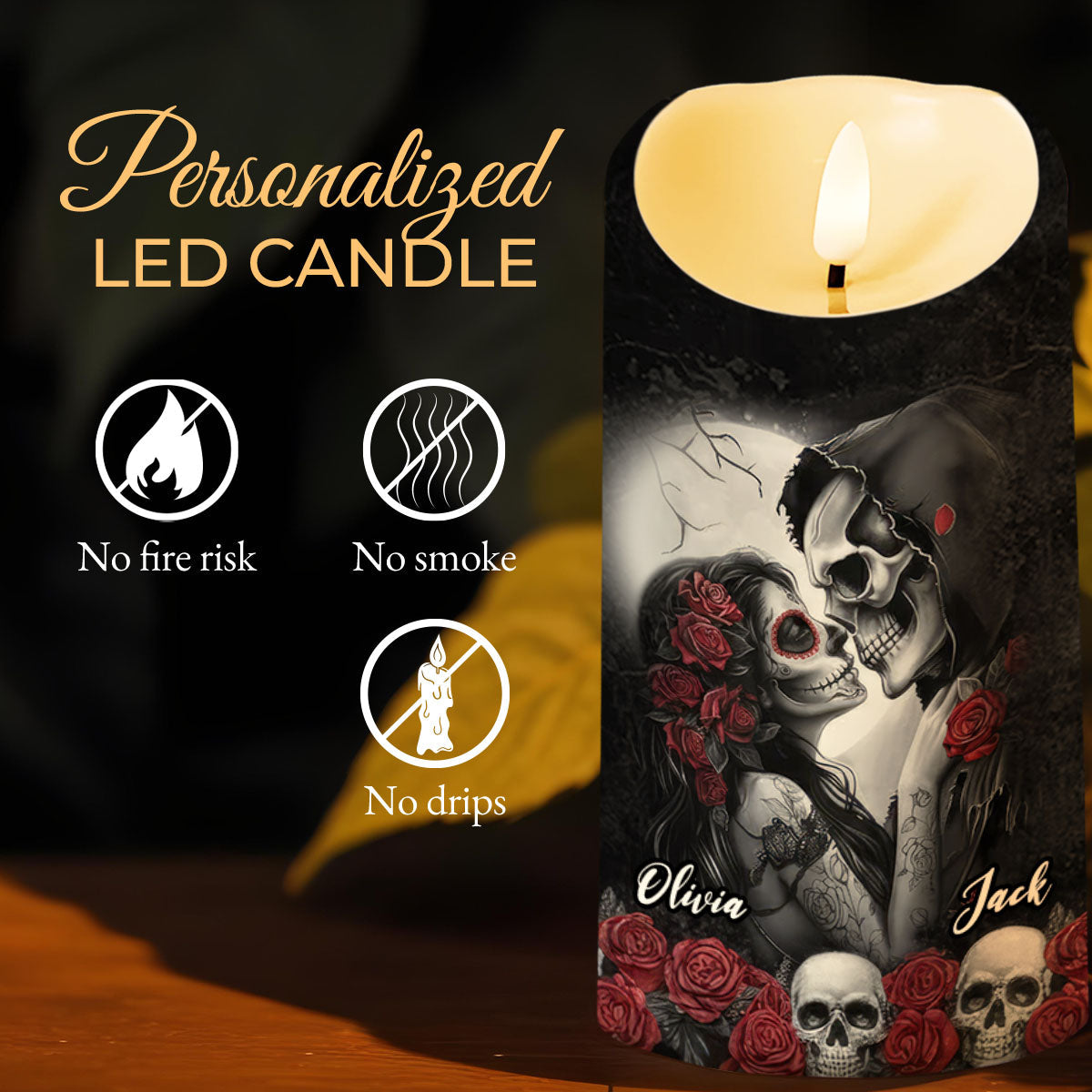 I Choose You, Skulls And Roses - Personalized Custom LED Candle - CPL835_LECA