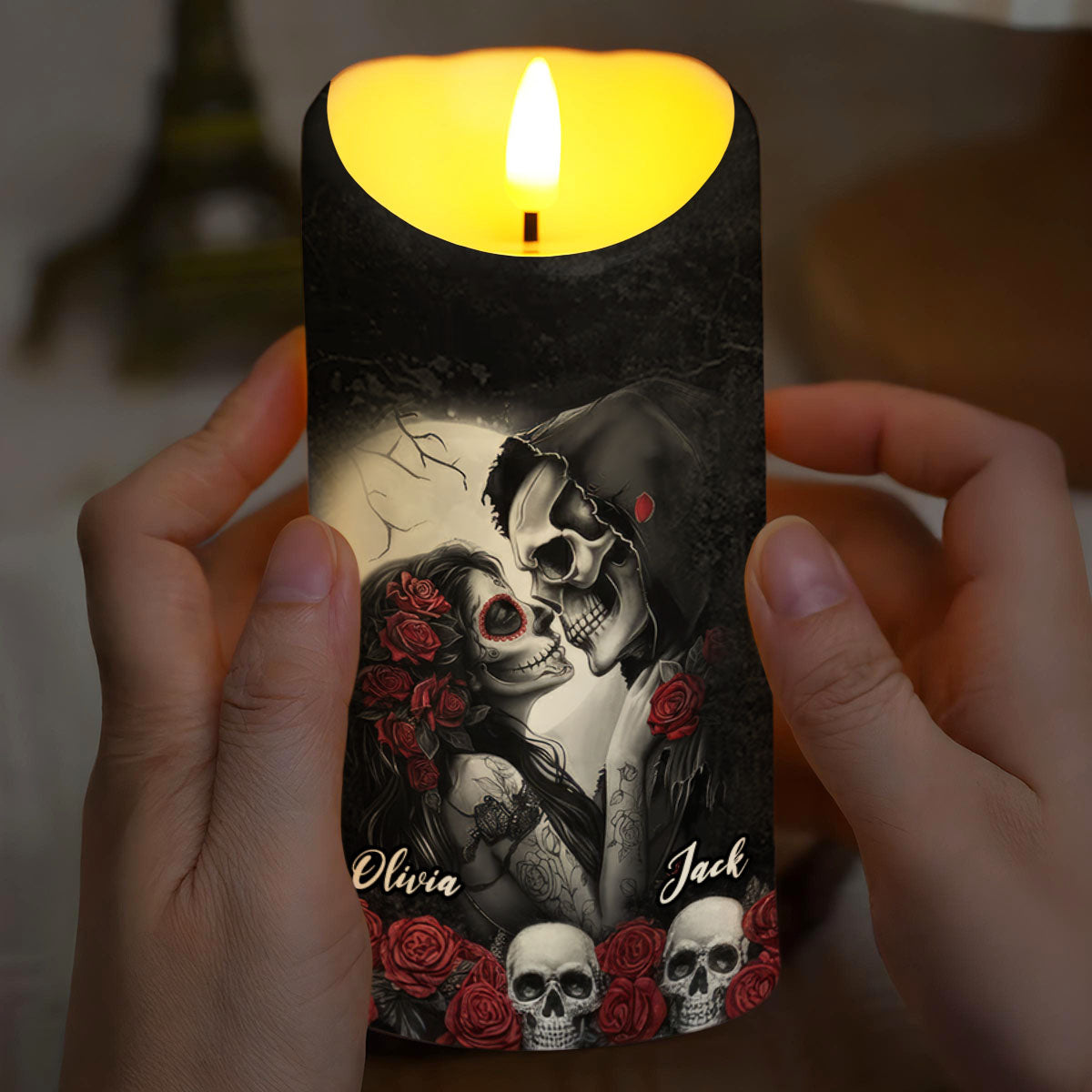 I Choose You, Skulls And Roses - Personalized Custom LED Candle - CPL835_LECA