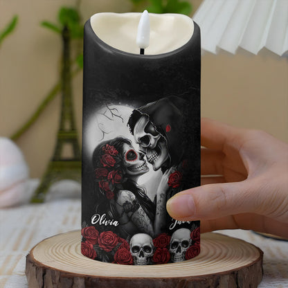 I Choose You, Skulls And Roses - Personalized Custom LED Candle - CPL835_LECA