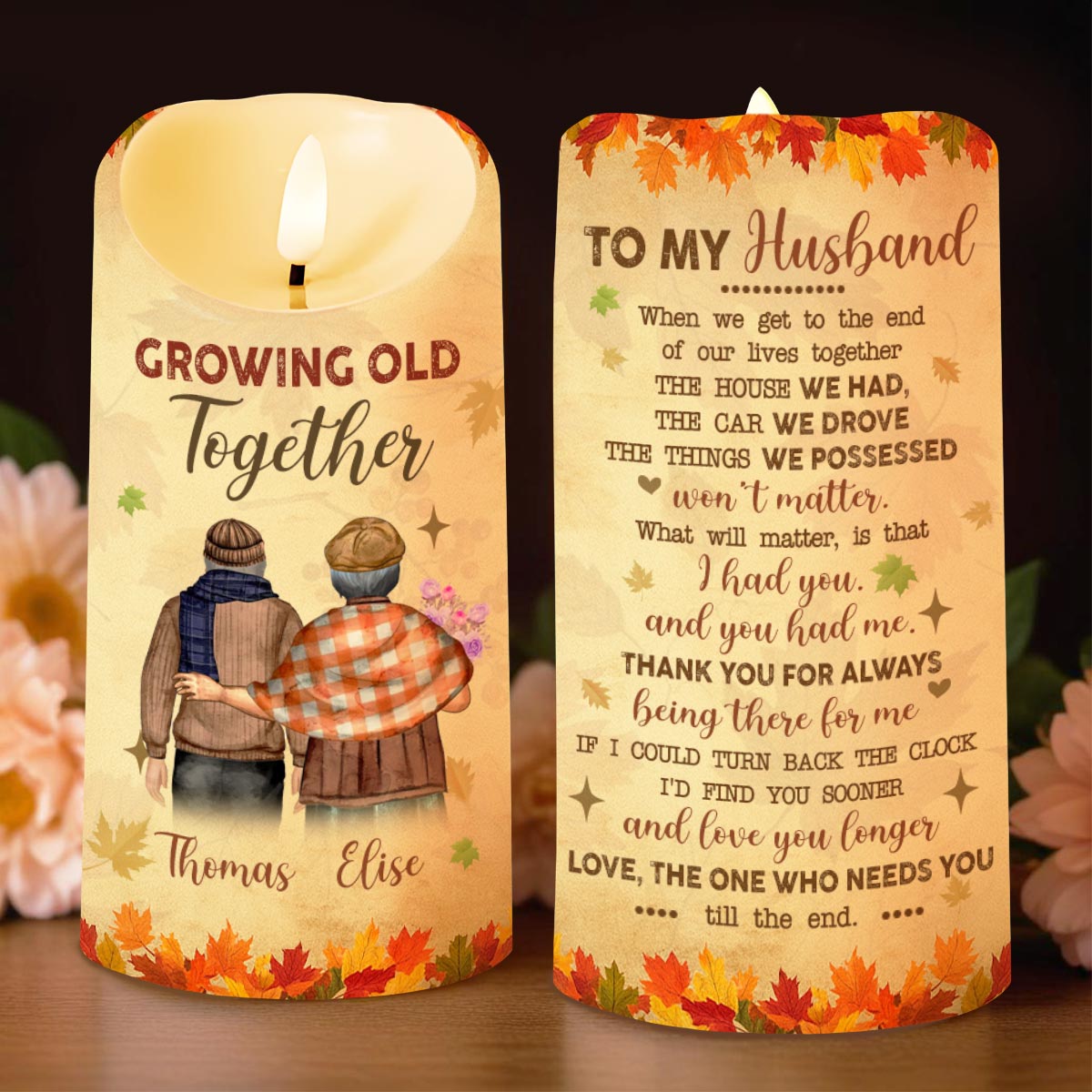 Growing Old Together, Message For Husband - Personalized Custom LED Candle - CPL844_LECA