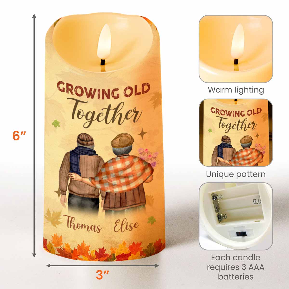 Growing Old Together, Message For Husband - Personalized Custom LED Candle - CPL844_LECA