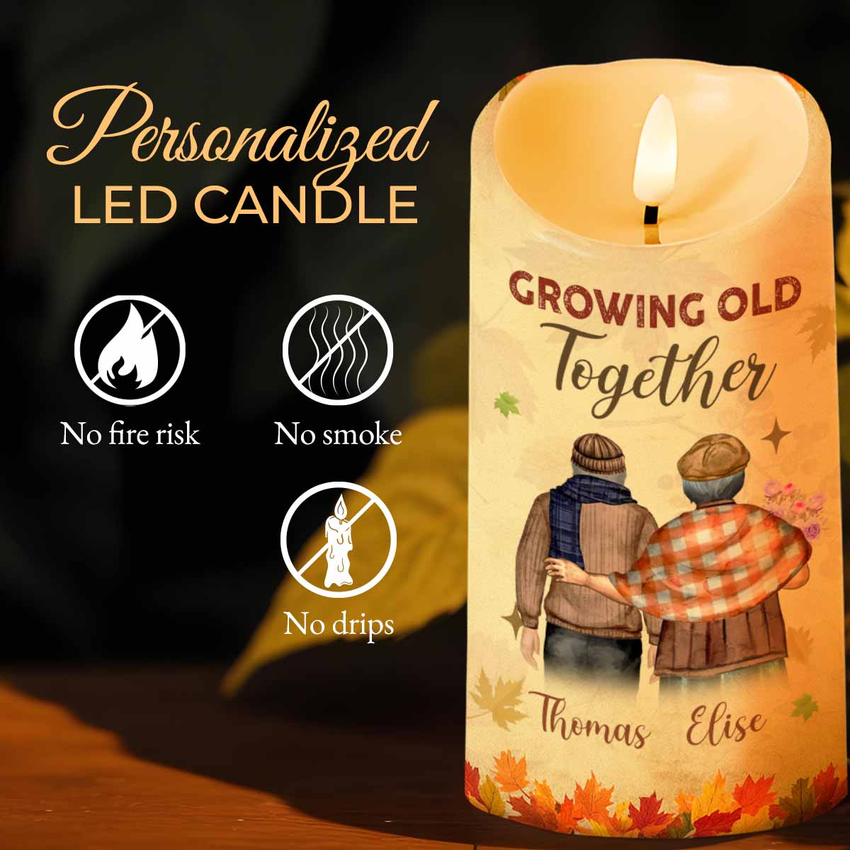 Growing Old Together, Message For Husband - Personalized Custom LED Candle - CPL844_LECA
