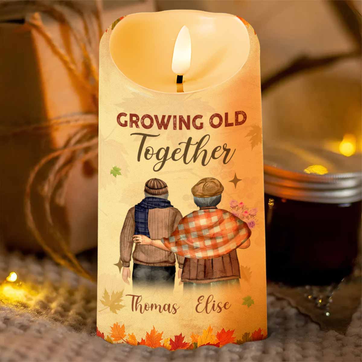 Growing Old Together, Message For Husband - Personalized Custom LED Candle - CPL844_LECA