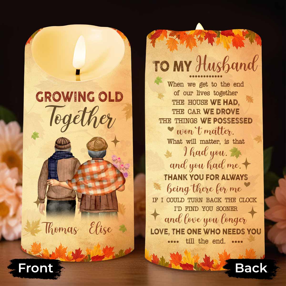 Growing Old Together, Message For Husband - Personalized Custom LED Candle - CPL844_LECA