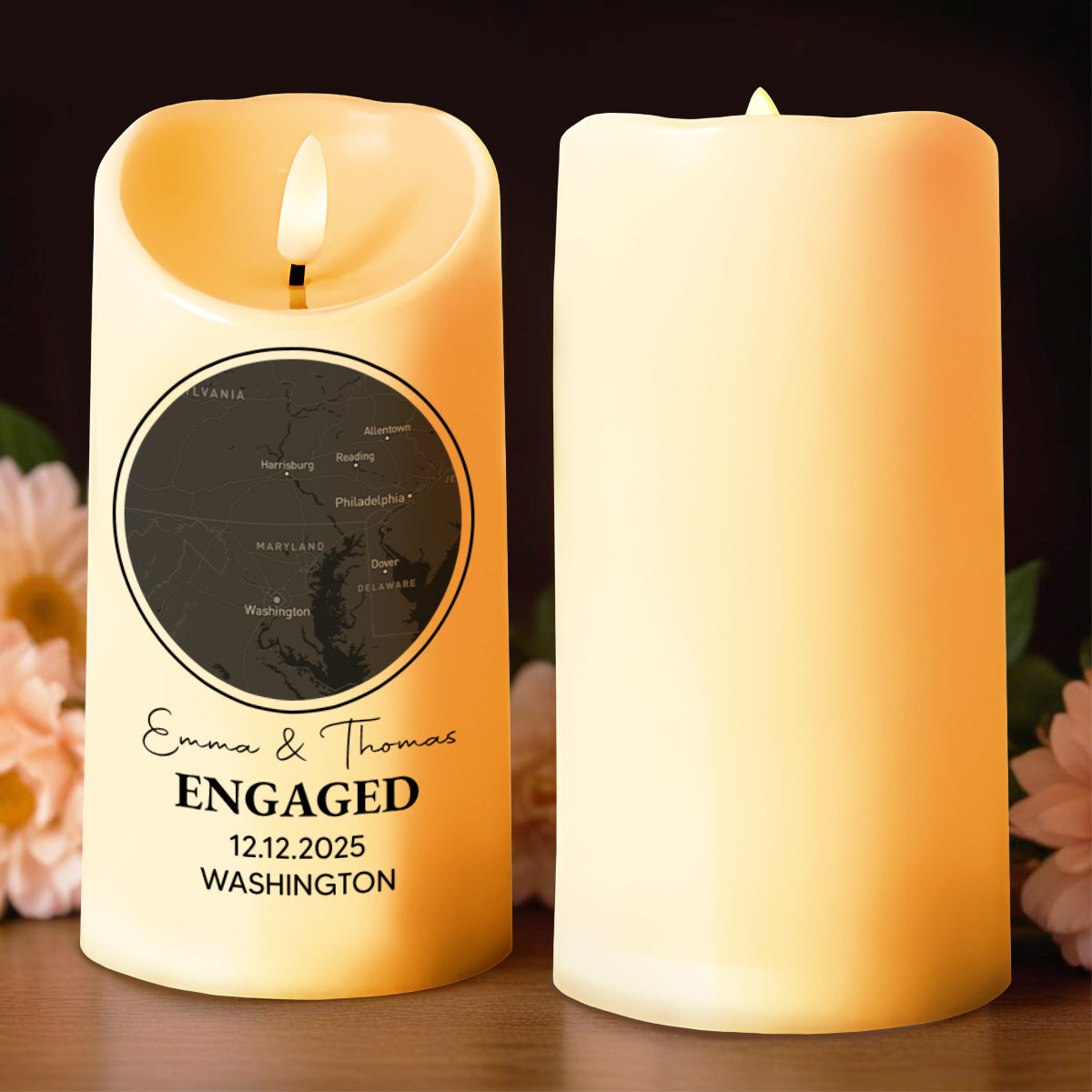 Celebrating Our Engagement With Map And Text - Personalized Custom LED Candle - CPL870_LECA