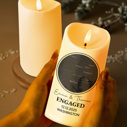 Celebrating Our Engagement With Map And Text - Personalized Custom LED Candle - CPL870_LECA