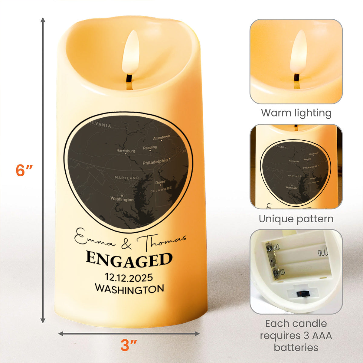 Celebrating Our Engagement With Map And Text - Personalized Custom LED Candle - CPL870_LECA