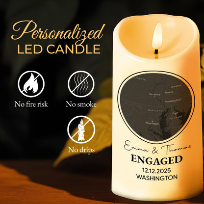 Celebrating Our Engagement With Map And Text - Personalized Custom LED Candle - CPL870_LECA