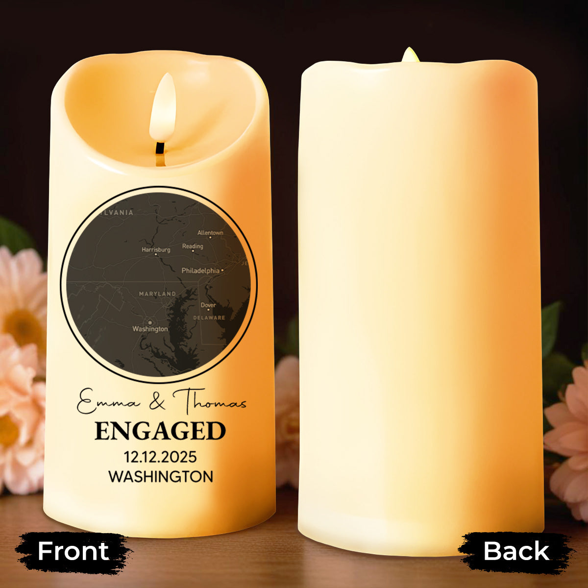 Celebrating Our Engagement With Map And Text - Personalized Custom LED Candle - CPL870_LECA