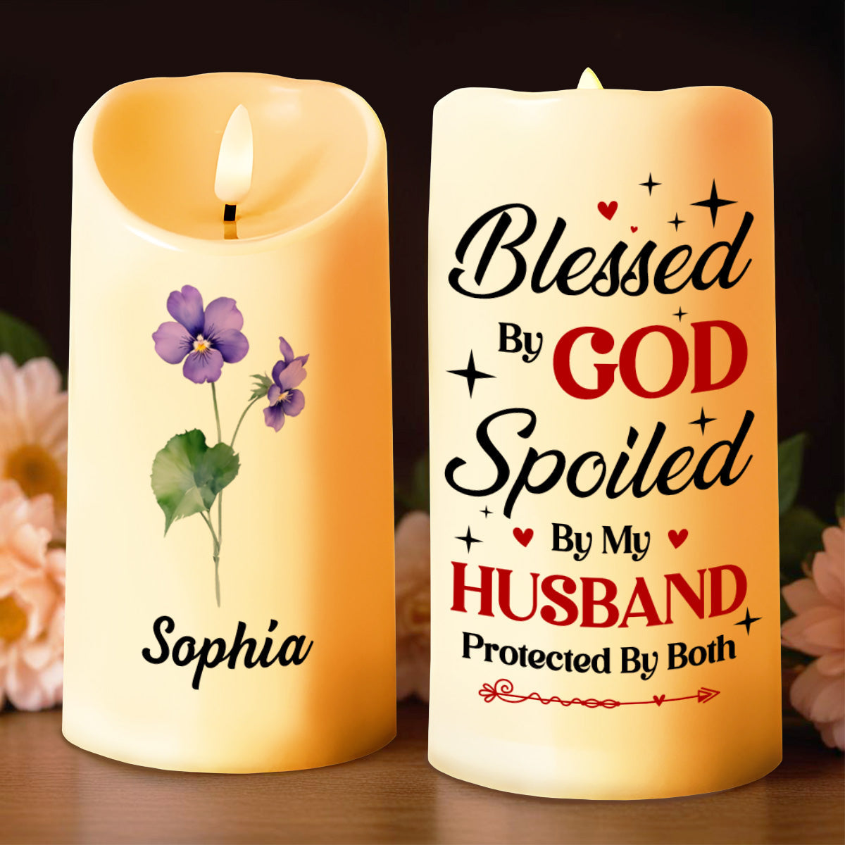 Blessed By God, Spoiled By My Husband Candle - Personalized Custom LED Candle - CPL909_LECA