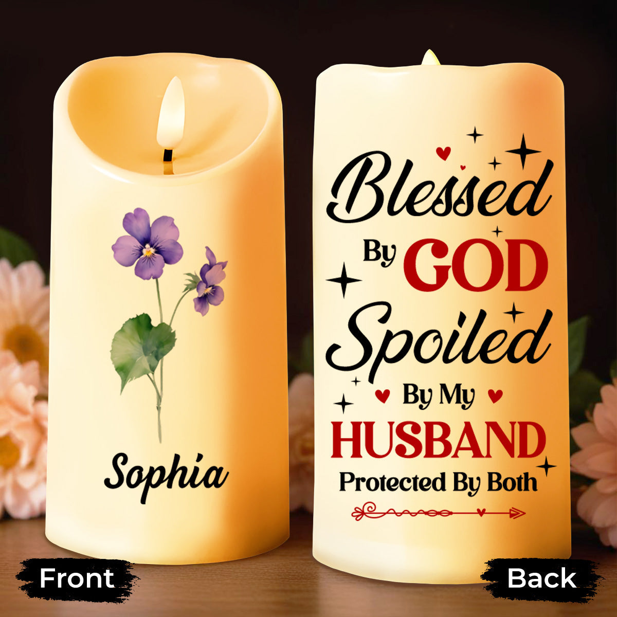 Blessed By God, Spoiled By My Husband Candle - Personalized Custom LED Candle - CPL909_LECA