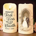 From Our First Kiss Till Our Last Breath, Roses and Wedding Couple - Personalized Custom LED Candle - CPL923_LECA