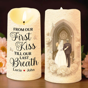 From Our First Kiss Till Our Last Breath, Roses and Wedding Couple - Personalized Custom LED Candle - CPL923_LECA