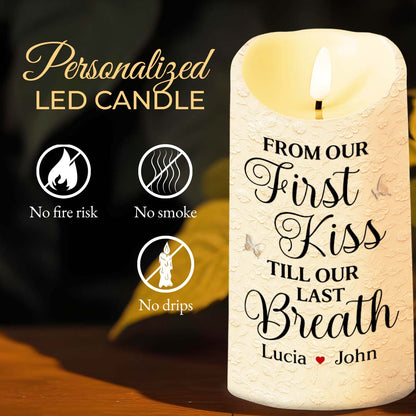 From Our First Kiss Till Our Last Breath, Roses and Wedding Couple - Personalized Custom LED Candle - CPL923_LECA
