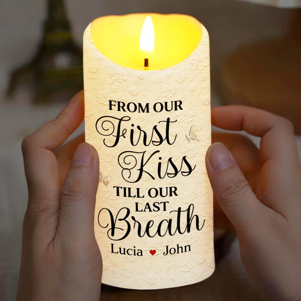 From Our First Kiss Till Our Last Breath, Roses and Wedding Couple - Personalized Custom LED Candle - CPL923_LECA