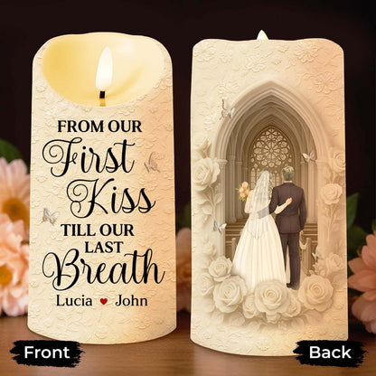 From Our First Kiss Till Our Last Breath, Roses and Wedding Couple - Personalized Custom LED Candle - CPL923_LECA