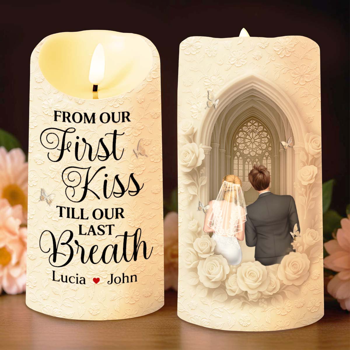 From Our First Kiss Till Our Last Breath, Roses And Church Door - Personalized Custom LED Candle - CPL924_LECA