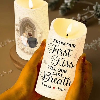From Our First Kiss Till Our Last Breath, Roses And Church Door - Personalized Custom LED Candle - CPL924_LECA