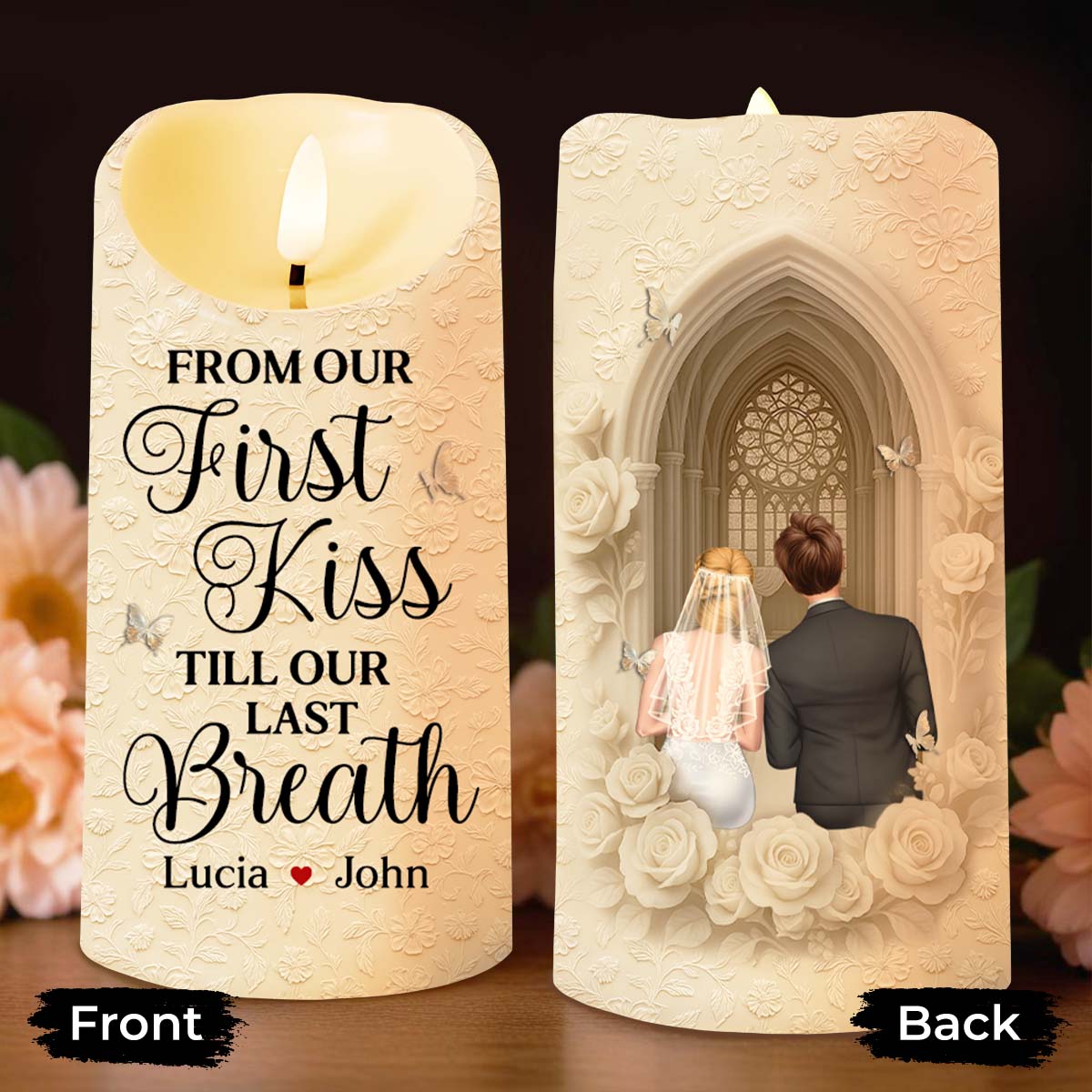 From Our First Kiss Till Our Last Breath, Roses And Church Door - Personalized Custom LED Candle - CPL924_LECA