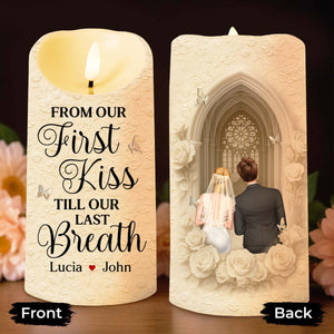 From Our First Kiss Till Our Last Breath, Roses And Church Door - Personalized Custom LED Candle - CPL924_LECA