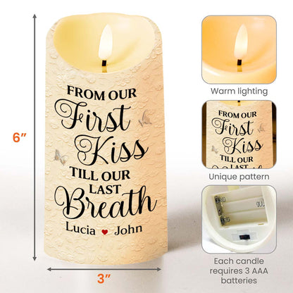 From Our First Kiss Till Our Last Breath With Roses and Wedding Imagery - Personalized Custom LED Candle - CPL925_LECA