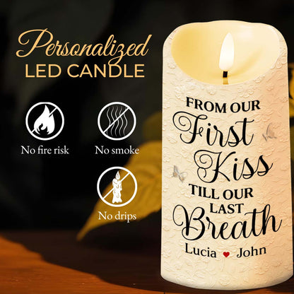 From Our First Kiss Till Our Last Breath With Roses and Wedding Imagery - Personalized Custom LED Candle - CPL925_LECA