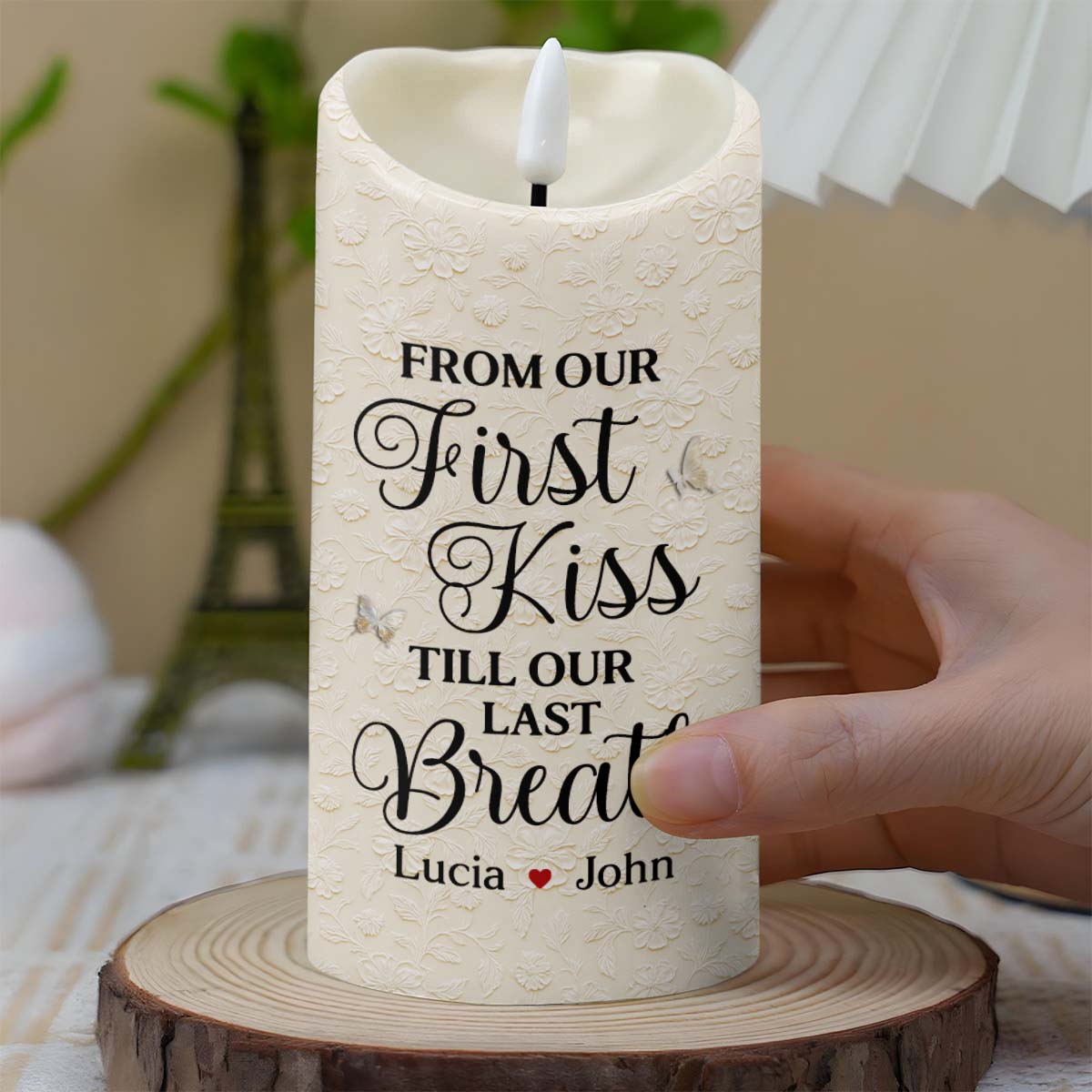From Our First Kiss Till Our Last Breath With Roses and Wedding Imagery - Personalized Custom LED Candle - CPL925_LECA