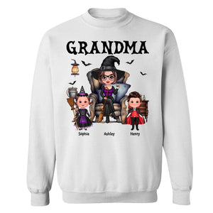 Grandma Witch Sitting On Chair with Kids personalized shirt