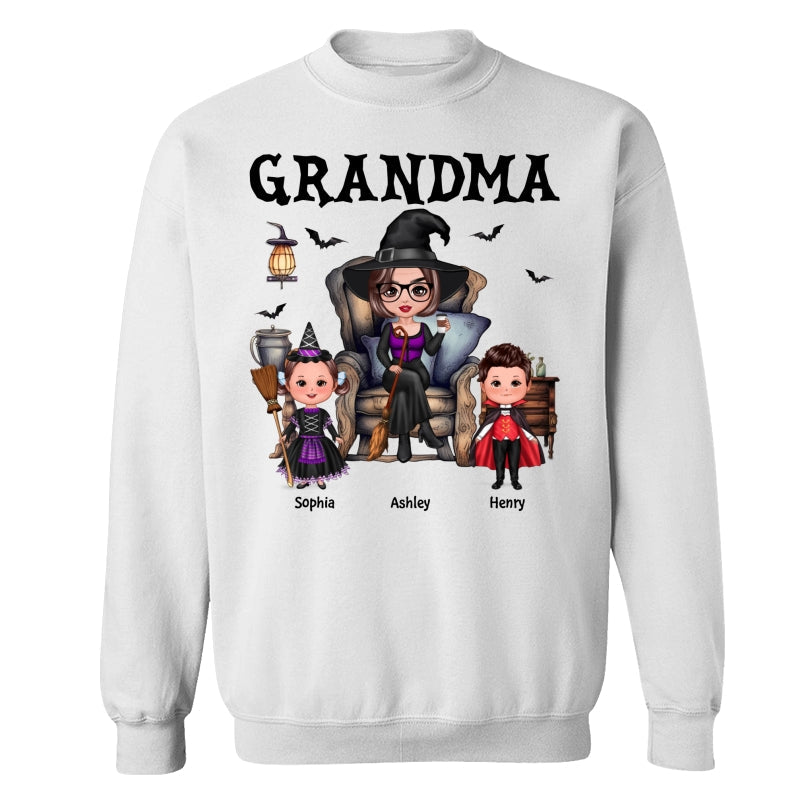 Grandma Witch Sitting On Chair with Kids personalized shirt