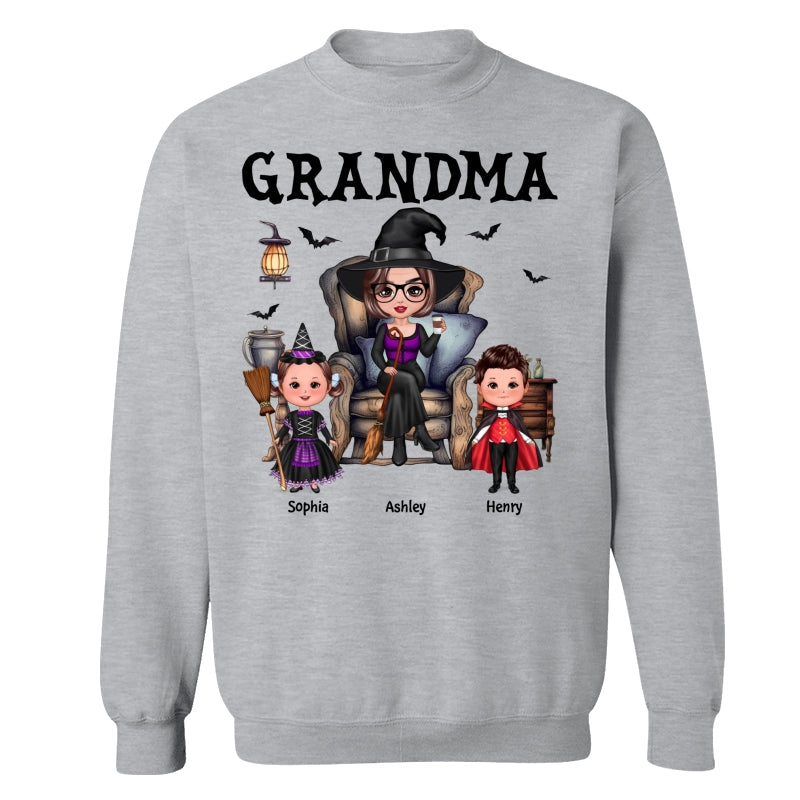 Grandma Witch Sitting On Chair with Kids personalized shirt