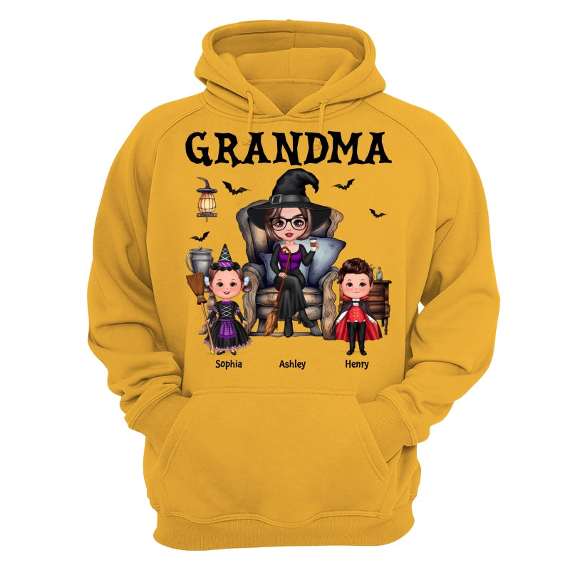 Grandma Witch Sitting On Chair with Kids personalized shirt