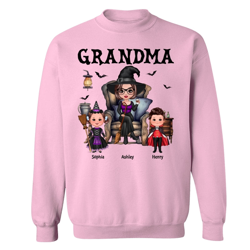 Grandma Witch Sitting On Chair with Kids personalized shirt