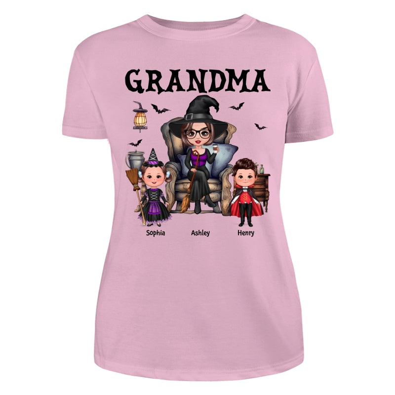 Grandma Witch Sitting On Chair with Kids personalized shirt